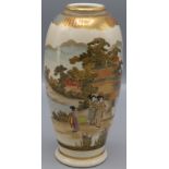 A Japanese Satsuma pottery vase, 19th century, the riverside scene with figures in the foreground,