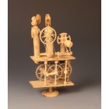 A Napoleonic French prisoner of war carved bone spinning Jenny automaton, early 19th century,