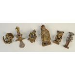 Six brass door knockers, including Mother Shipton, length 11.5cm, Gretna Green and an archer.