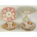 Six Ridgway gilt and floral decorated dishes, 19th century, red painted number 735,