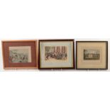 Nine framed engravings including Pembroke Dockyard, Spaniels and Coryton.