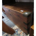 A Chinese brass bound camphor wood chest, the top with an inset rectangular brass plaque,