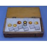 A box of microscope slides, many with inscribed paper labels and dated 1901, box height 5cm,