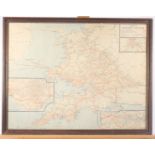 A GWR map, early to mid 20th century, oak framed and glazed, 52 x 67cm.