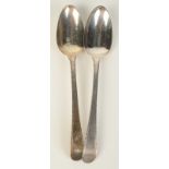 A pair of George III feather edge silver tablespoons by Stephen Adams, London 1776, 4.4oz.