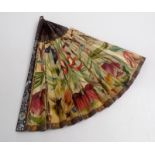 A Chinese tortoiseshell, mother of pearl and silk fan, decorated with flowers and moths,