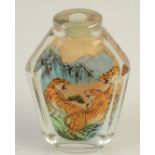 A glass snuff bottle interior painted with tigers, height 7.8cm.