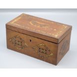 A Victorian mahogany Tunbridge Ware box, the cover decorated with a moth,
