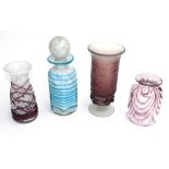 Four pieces of Mdina glassware, to include a decanter and stopper and vases, decanter height 25cm.