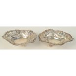 A pair of heart shaped pierced silver bon bon baskets, Chester 1896.