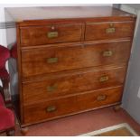 A Victorian mahogany brass bound campaign chest, in two parts,