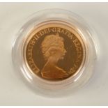 A 1980 proof sovereign in original case and packaging.