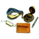 A travelling inkwell in the form of a hat, together with a carved meerschaum cheroot holder,
