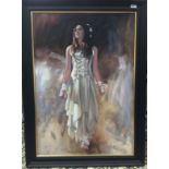 An oil on canvas by S.Petrucci Fox, signed SPH 2012, a young woman in a long white dress, 97 x 66.
