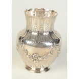 An L.Lapar Paris silver vase with floral repoussé and engraved decoration, height 12cm, 138g.
