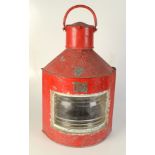 A Meteorite red painted metal ship's lantern, height 55cm, width 35cm.