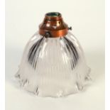 A cut glass and copper lampshade, inscribed 'HOLOPHANE AT.No28498/15', height 14.5cm, diameter 17.
