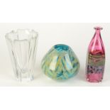 A pink art glass bottle vase, No.194/89, indistinctly signed, height 16.