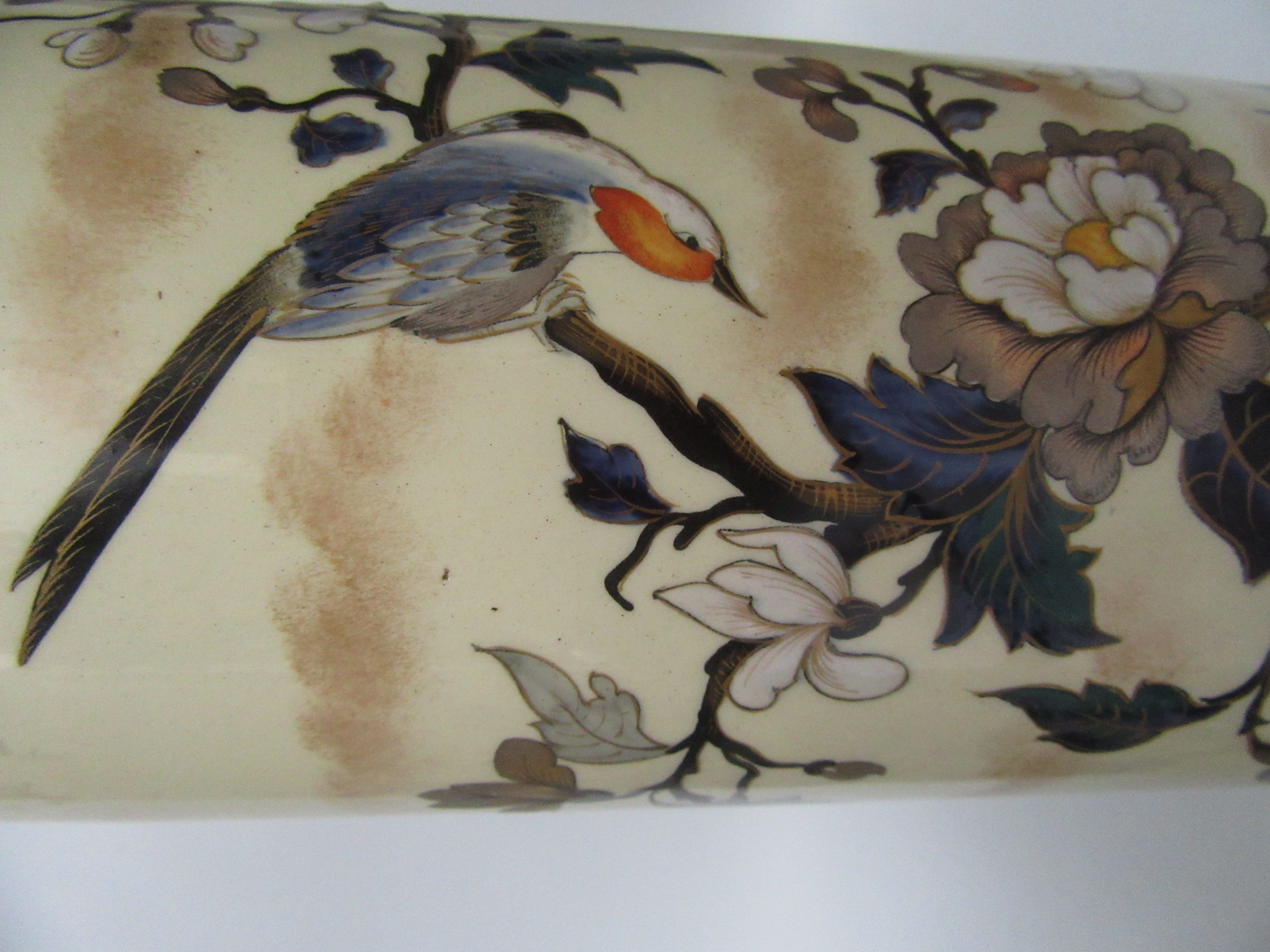 A pair of Japanese porcelain brush pots, early 20th century, gilt decorated with flowering trees, - Image 2 of 5