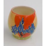 A Clarice Cliff 'Fantastique Bizarre' footed pot, decorated in the 'Windbells' pattern, height 8cm.