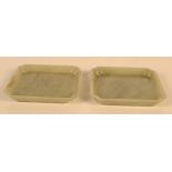 A pair of Chinese jade square trays, 8.8cm.