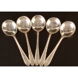 A set of five silver bouillon spoons by Emile Viner, Sheffield 1959, 3.9oz.