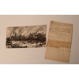 An ink drawing of Ypres, dated 1914 and signed Deckl?, 12.5 x 22.