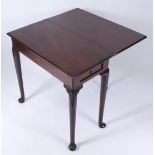 A George III mahogany fold over tea table, with a single drawer to the side,