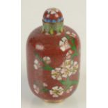 A red cloisonne snuff bottle, height 6cm.