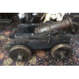 Two iron 2 1/4" bore small cannon each dated 1858, one initialled J J, the other M H,