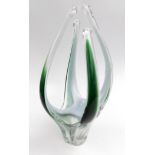 An art glass green and white vase, indistinctly signed to the base, height 47cm, width 19cm.