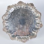 A silver plated salver, diameter 33.5cm.