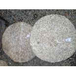 Two granite mushroom tops, each diameter 40cm.