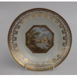 An English porcelain hand painted and gilt decorated plate, 19th century,