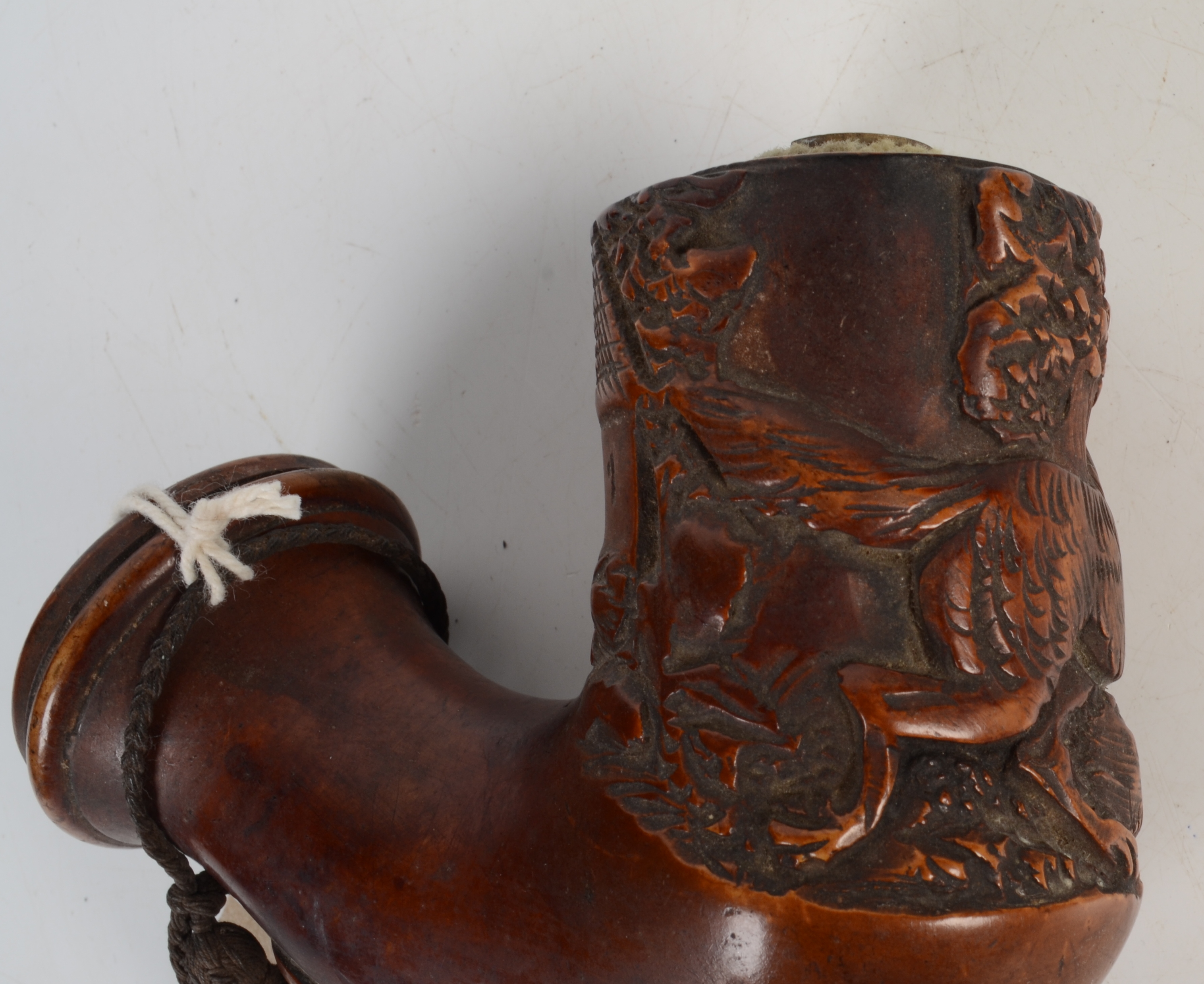 A wooden pipe, possibly Swiss, carved with a house and a dog and dated 1822, height 11cm. - Image 2 of 4