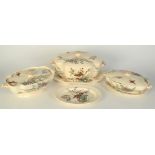 A Victorian Copeland dinner service, decorated with butterflies and foliage, including four tureens,
