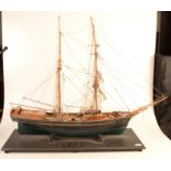 A wooden model of a full rigged ship, 'Brigantine', height 79.5cm, width 98cm, depth of stand 31.