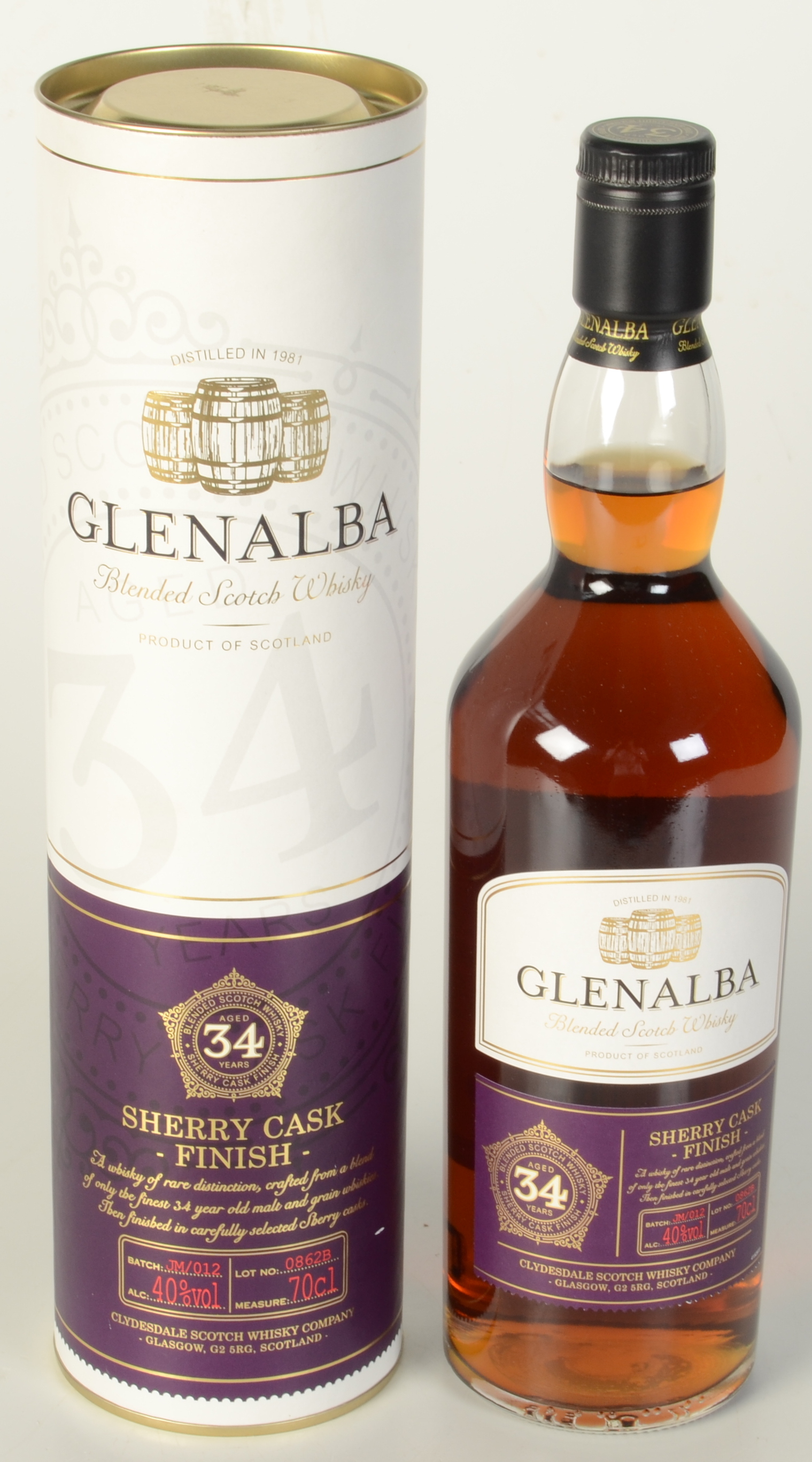 A Glenalba 34 year old blended Scotch whisky, in original tube, 70cl, 40% vol. - Image 2 of 2