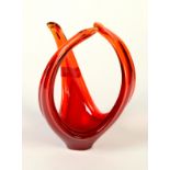 A red art glass vase, height 22.3cm.
