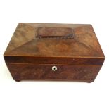 An early Victorian walnut work box, height 14cm, width 31.8cm, depth 21.7cm.