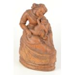 A carved oak figure of a mother and child, 20th century, height 32cm, width 20cm.