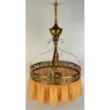 A brass hanging ceiling light, early 20th century, height 72cm.