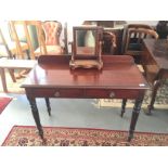A Victorian mahogany side table, with two frieze drawers on turned legs, height 84cm, width 109cm,