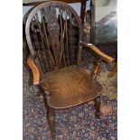 An ash and elm Windsor armchair, 19th century,