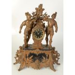 A French gilt spelter and black slate mantel clock, 19th century, height 54cm, width 42cm.