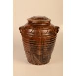 A large studio pottery jar and cover, impressed mark, height 34cm.