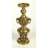 A Chinese polished bronze censer stick holder, circa 1900, height 21cm, diameter of base 7cm.