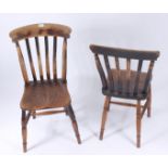 A set of five country ash and elm lathe back dining chairs, 19th century,