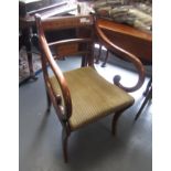 A pair of George III style mahogany open armchairs, with brass inlay,