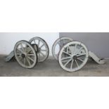 A pair of small canon carriages in 18th century style,